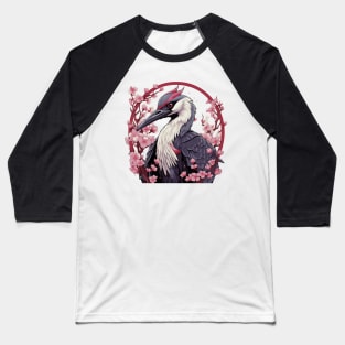 Red Crowned Crane in Cherry Blossum Baseball T-Shirt